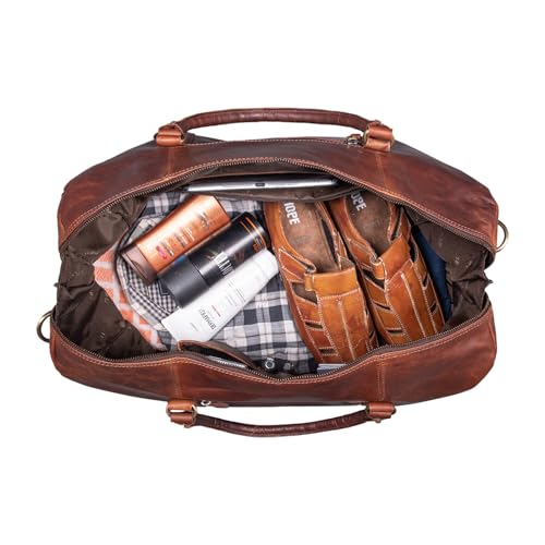 Miniatura 4 de Stilord Iska Bolsa De Viaje Grande Vintage Para Hombre Mujer Bolsa De Deporte Cuero Travel Bag Maleta Cabina De Piel Auténtico, Color:Bordeaux - Marrón