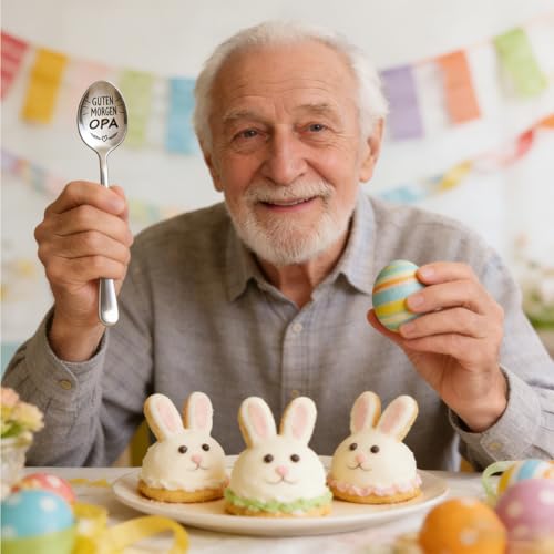 PacuM 2 Stück Kaffeelöffel Mit Gravur 19CM Löffel Oma und Opa Edelstahl Ostergeschenk für Großeltern Ostern Großeltern Frühstückslöffel Langer Griff für Geburtstage Muttertag Vatertag Thanksgiving