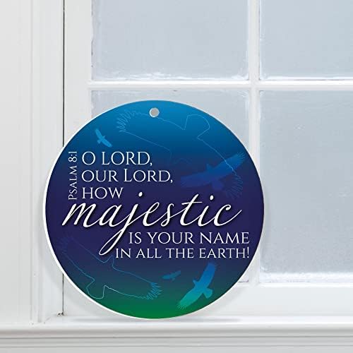 Christian Decorations - can be used as ceramic hanging decorations or as a coaster, 'Majestic', with Bible verse Psalm 8:1. Beautiful Christian gifts for women or men, by Just Cards Direct