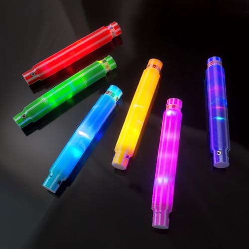 PRECORN Pop Tubes LED Fidget Toys Set – Jouet sensoriel pour tout-petits en 6 couleurs, décoration de fête colorée avec bracelets lumineux pour anniversaire d'enfant et plus encore