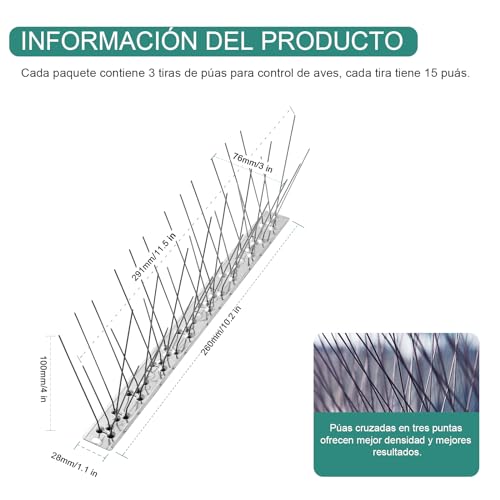Miniatura 5 de Offo Pinchos Antipalomas, Pinchos Para Palomas Inoxidable De,Pinchos Palomas Exterior Resistente Para Balcones, Techos, Jardines O Barreras Privadas,78cm