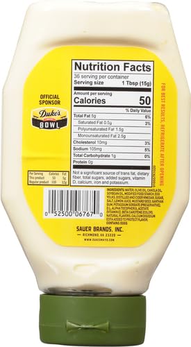 Image of DUKE'S Light Olive Oil Mayonnaise Squeeze, White, 18 Fl Oz (Pack of 2)