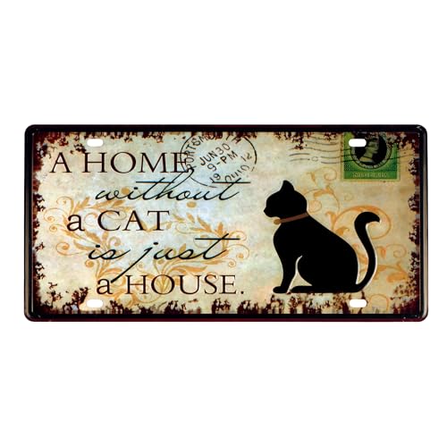 Image of inchA Home without a Cat is just a House inch Vintage Retro Metal Signs - License Wall Plate, Car Tag - Ideal for Cafe, Restaurant, Shop, Home, Hotel, Club, Office, Living Area - Design Plaque