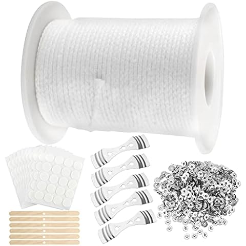 Candle Wicks, Candle Wicks, Smokeless with 100 Pieces Candle Wick Holder Wicks for Candles DIY Candles Oil Lamps Aromatherapy (White) Cover