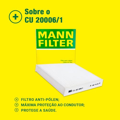 Original MANN-FILTER Filtro de Cabine Ar-Condicionado CU20006/1 para Argo, Cronos, Mobi, Fiorino, Si
