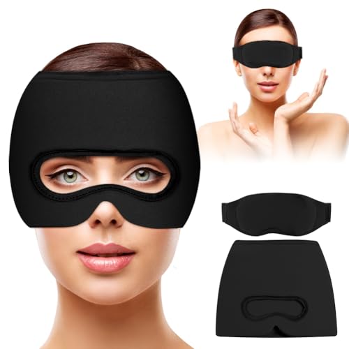 Masque de migraine 3 en 1 avec cache-yeux amovible et chapeau réutilisable pour maux de tête