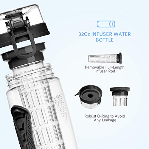 OMorc 32 OZ Sport Fruit Infuser Water Bottle, Flip Top Lid & Dual Anti-slip Grips, BPA Free Infuser Water Bottle, Free Recipes and A Cleaning Brush Gifts, Ideal for Your Office and Home