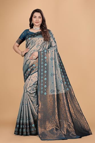 Image of Traditional Banarasi Silk 5.50 Meter Saree With 0.8 Meter Unstitched Blouse Piece For Wedding, Family Function, Festival And Special Occasion