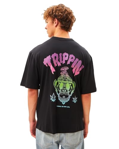 Image of Bewakoof Men's Graphic Printed 100% Cotton T-Shirt - Oversized Fit, Round Neck, Half Sleeves