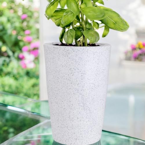 GTB Tower Pots for Plants Highly Durable Polymers Lightweight Indoor Outdoor Tall Flower Pot Gamla Planters for Living Room, Balcony,Garden Home (Plant NOT Included) (White Marble, 12 INCH)