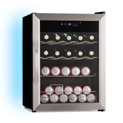Klarstein Coachella 65 Nevera para Bebidas - 60L Frigorífico para Bebidas con Wifi, Iluminación Led, Acero Inoxidable, 3 Estantes Extraíbles, 3-18°C, Silenciosa