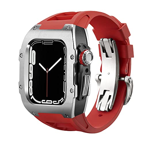 Kit de modification luxe pour Apple Watch 45mm boîtier métal élégant et bracelet en caoutchouc
