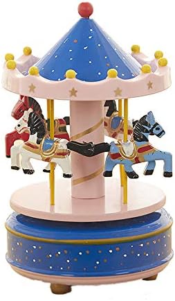 MINGZE Carousel Music Box, Music of Castle in the Sky, 11 Colors, Wooden Clockwork Vintage Merry-Go-Round Toy Birthday/Christmas/Decoration/Children Gifts (Star-red+white)