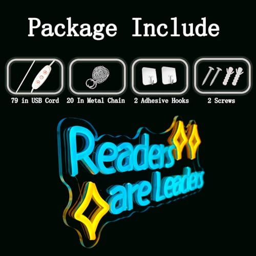 Image of LED Neon Sign Readers are Leaders Yellow Neon 16.5 inchx7.9 inch USB Power Dimmable Classroom Library Reading Corner Decoration Motivational Gift for Teacher Student Book Lovers
