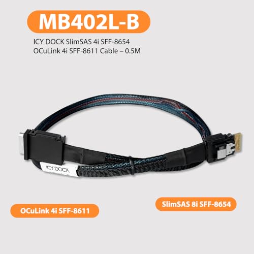 Cable ICY DOCK MB402L-B SlimSAS 4i a OCuLink 4i 0.5 m miniatura 5