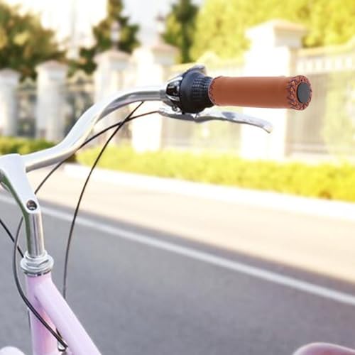 Bike Bicycle Comfort Handlebar Grips Brown Beach Bike Soft Synthetic Leather Handlebar Cover Grips Bar Vinyl Leather Grips Fits Most (7/8") 22.2mm Bicycle Handlebar