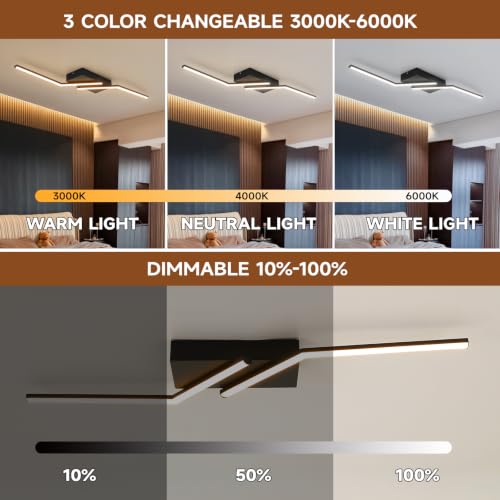 Becailyer Linear Ceiling Light, Black Modern LED Ceiling Light Fixture Aluminum 31.5Inch Dimmable Long Ceiling Lamp for Hallway, Kitchen, Bedroom, Dining Room Living Room(20 * 2W) — view 5