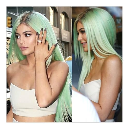 Perruque menthe mi-longue lisse en fibre synthétique pour femme