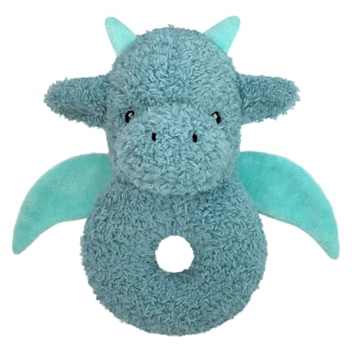 Image of Doindute Baby Dragon Soft Rattle Toy, Plush Dinosaur Infant Shaker Rattle Easy-Grasp Stuffed Animal Toy, Gifts for Newborns Babies Toddlers Boys Girls, Cyan, 6 Inches