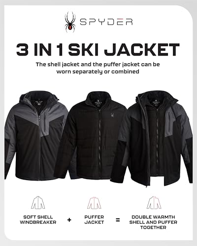 Image of Spyder Mens Ski Jacket - 3-in-1 System Snow Waterproof Winter Jackets for Men - Mens Snowboard Jacket with Detachable Hood