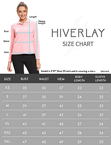Hiverlay Polo Shirts For Women Golf Shirts Long Sleeve Lightweight Tennis Dressy Casual Tops Pink, Medium #TOP6
