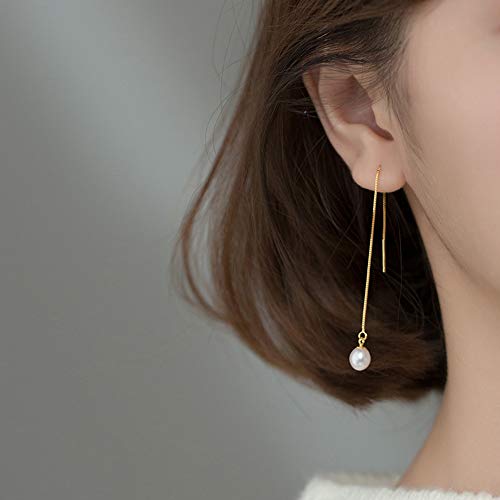 Waterdrop Pearl Sterling Silver Threader Earrings for Women Elegant Shell Pearl Long Tassel Chain Dangle Drop Statement Earring Studs Ear Line Dainty Jewelry Gifts Hypoallergenic2
