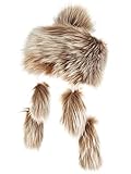 Aus hochwertigem kunstfell Futrzane Mongolische Fellmütze Strickmütze Mütze Bommel Fell Wintermütze Pelzmütze (Braun mit Weiß)