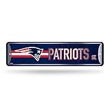 Rico Industries NFL New England Patriots Home Décor Metal Street Sign (4' x 15') - Great for Home, Office, Bedroom, & Man Cave - Made,Silver