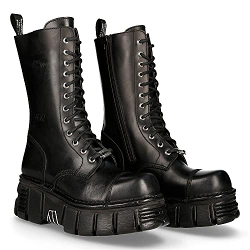 New Rockm-Mili211C-C1 Unisex Metallic Black 100% Leather Techno Biker Boots - Black 11 Us #TOP1