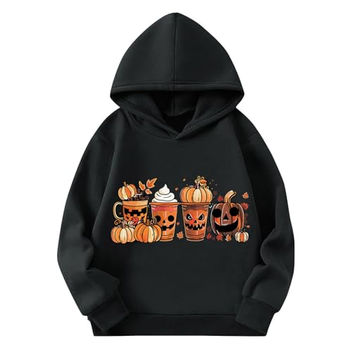 Halloween Hoodies For Girls Funny Long Sleeve Pumpkin Coffer Graphic Pullover Sweatshirts Oversized Cute Hoodie