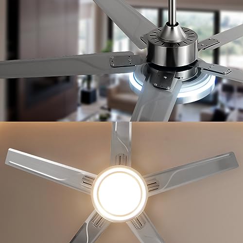 Fandian 52” Modern Ceiling Fans With Light Reversible 5 Stainless Steel Blades Three Speeds And Three Color Changes Lighting Fixture With Led Board (52Inch) #TOP6