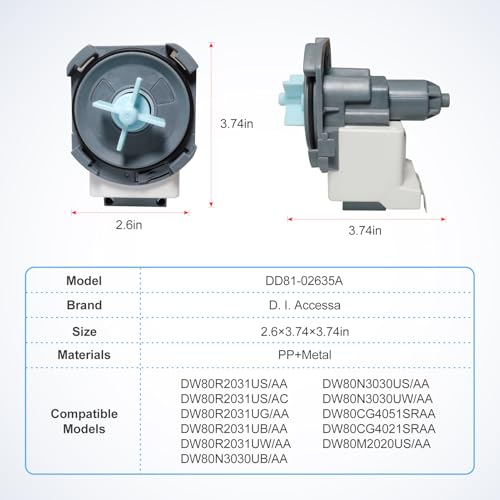 DD81-02635A B20-3A01 Dishwasher Drain Pump Assembly D.I.Accessa Original Equipment Manufacturer(OEM) Part Fit For DW80N3030us DW80R2031 DW80CG4021SRAA DW80CG4051SRAA DW80M2020US/AA Series by D.I.Accessa - Used condition - Image 4