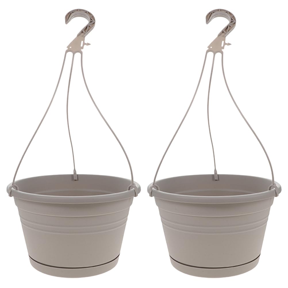 Yardwe 2-Pack Plastic Hanging Planters with Hooks, Large Wall Hanging Plant Pots for Indoor Outdoor Balcony Garden Flower Basket