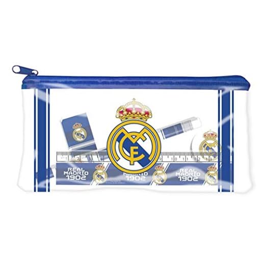 Real Madrid CF - Estuche con Material Escolar Juvenil, Portatodo de Plástico con Cremallera, Color Blanco, Producto Oficial (CyP Brands)