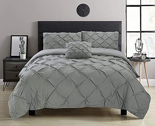 Aaryan Linen Pintuck Duvet Cover Sets - Double Duvet Set - Perfect Double Bedding Set with Pillow Cases & Complementary Pintuck Cushion Cover - Silver