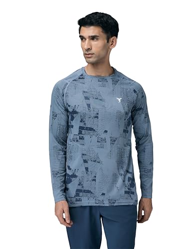 Image of TECHNOSPORT Men's Slim Fit All Over Print Jacquard Crew Neck Full Sleeve T-Shirt, Quick Dry Activewear Tee with UPF 50+ Sun Protection for Gym, Running, Sports & Everyday Wear