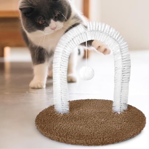 Toiletteur autonome pour chat d'intérieur avec poteau anti-peluches et grattoir multifonction