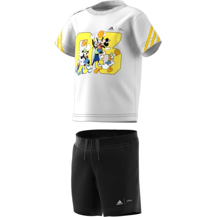adidas Mixte enfant X Disney Mickey Mouse Summer Chemise Compl te Et Short, Top: Blanc / Off White Bottom: Noir Blanc, 9 mois EU