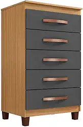 Cômoda Cannes 5 Gavetas Carvalho Americano Grafite - Incorplac