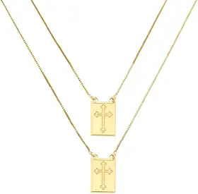 Escapulário Masculino Placa com Cruz Banhado à Ouro 18k