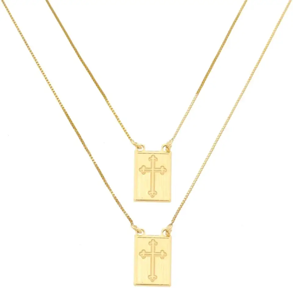 Escapulário Masculino Placa com Cruz Banhado à Ouro 18k