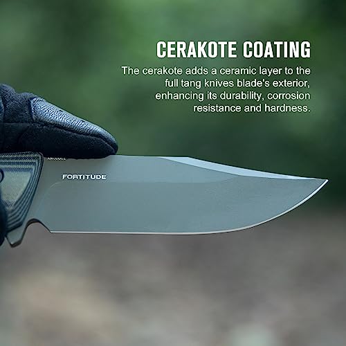 Oknife Fortitude Fixed Blade Knife With Kydex Sheath, Survival Hunting Knife 9-Inch Full Tang Knives With D2 Steel Cerakote Coating Blades And G10 Handle For Outdoor And Camping #TOP3