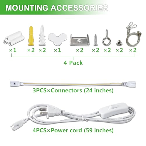 Image of Skymoatled 4Pack 4FT LED Shop Light Garage Lights,50W 6000K 7500LM White Light,Hanging /Surface Mount,Plug and Play,Linkable T8 LED Shop Lights,Commercial Bay Lighting for Warehouse Workshop Basement