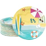 DECORLIFE 80 Count Beach Party Plates, 9 Inch Paper Pool Plates, Heavy Duty and Disposal, for Beach