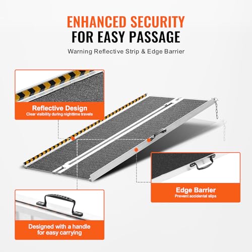 VEVOR Tragbare Rollstuhlrampe, 121,92 cm 363 kg Tragkraft, rutschfeste Aluminium-Klappschwellenrampe, Faltbare Rampe für Mobilitätsroller, Rollstuhlrampe, für Hausstufen, Treppen, Türen, Bordsteine