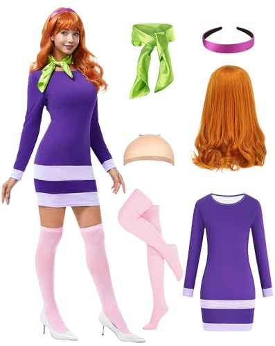 Daphne Costume Women Adult Halloween Costume Purple Dress Cosplay...