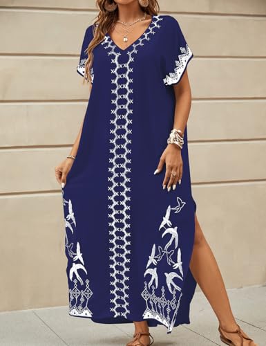 Bsubseach Kaftan Dresses for Women Swimsuit Coverup Beach Caftans Cover Ups Swimwear Loungewear Bird Embroidery3