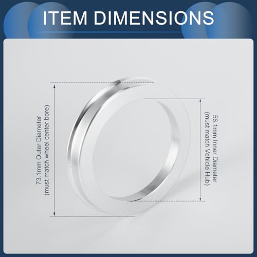 Image of Hub Centric Rings, 56.1mm ID to 73.1mm OD Vehicle Wheel Hubrings Aluminum Alloy, 4 Pcs