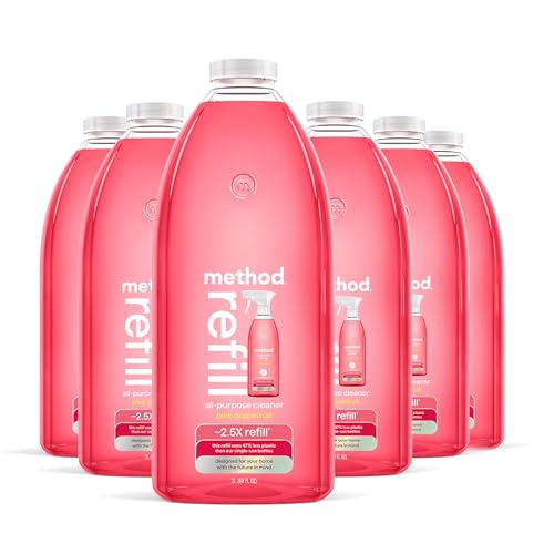 Image of method All-Purpose Cleaner Refill, Pink Grapefruit - Cuts Grease & Grime on Counters, Glass, Sealed Wood & Floors, for Kitchen & Bathroom, 68 fl oz, 6 pack