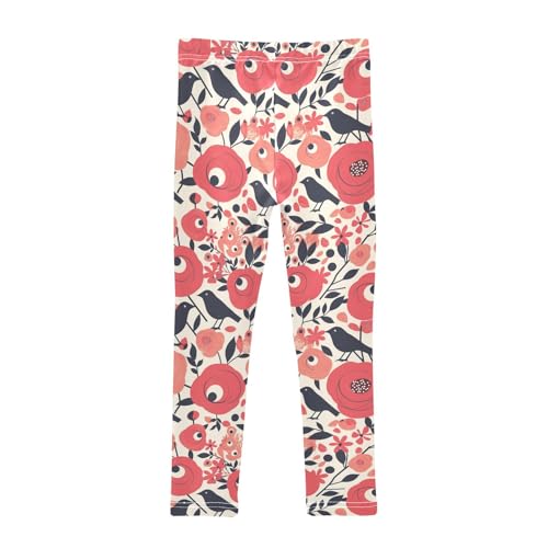KLL Red Roses with Eyeballs and Black Crows Little Girls Athletic Leggings Stretch High Waisted Athleisure Pants Gym2